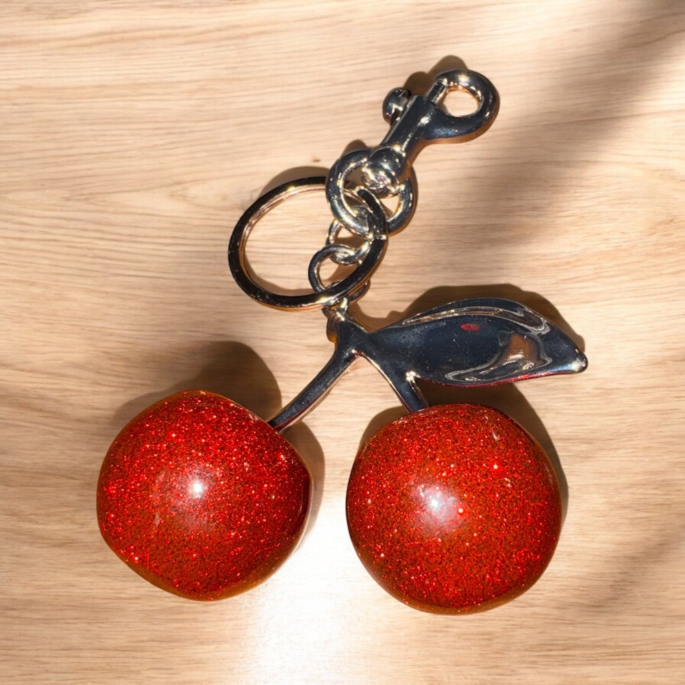 Red Cherry Keychain/Bag Charm with silver stem NWT - Picture 3 of 5